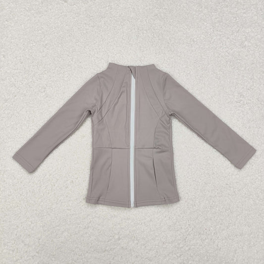 GT0679 Baby Girls Grey Long Sleeve Pockets Zipper Yoga Active Jackets Top