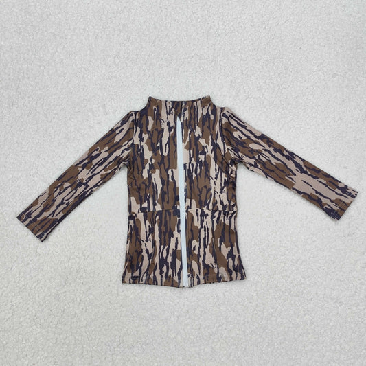 GT0850 Baby Girls Southern Olive Camo Long Sleeve Pockets Zip Yoga Active Jackets Top