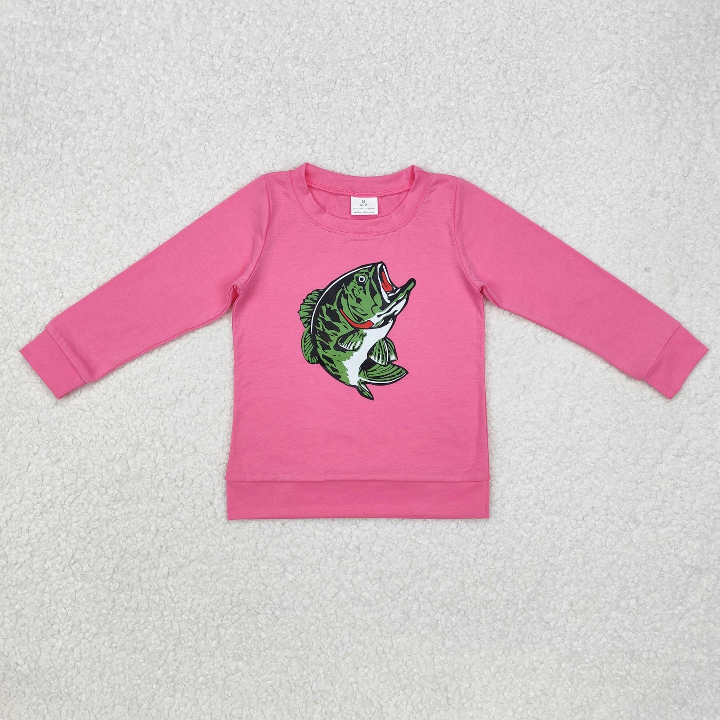Sibling Baby Kids Black Pink Offset Fishing Long Sleeves Tee Shirts Tops