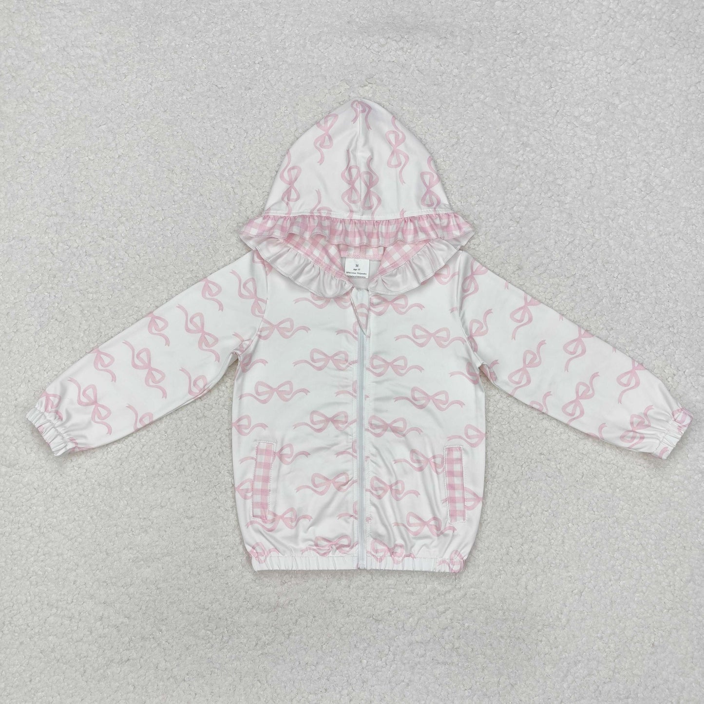 Sibling Baby Girls Pink Bows Plaid Bamboo Pajamas Set Pockets Zipper Hoodies Jacket