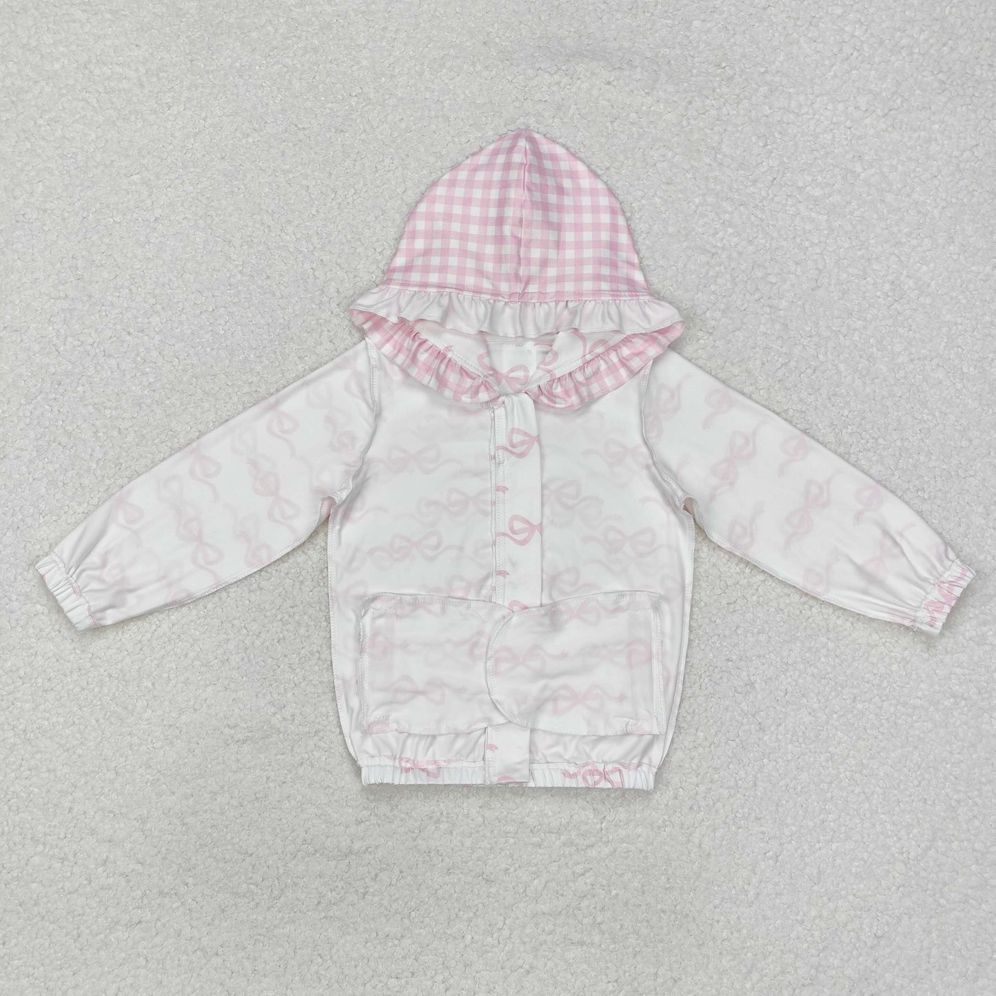 Sibling Baby Girls Pink Bows Plaid Bamboo Pajamas Set Pockets Zipper Hoodies Jacket