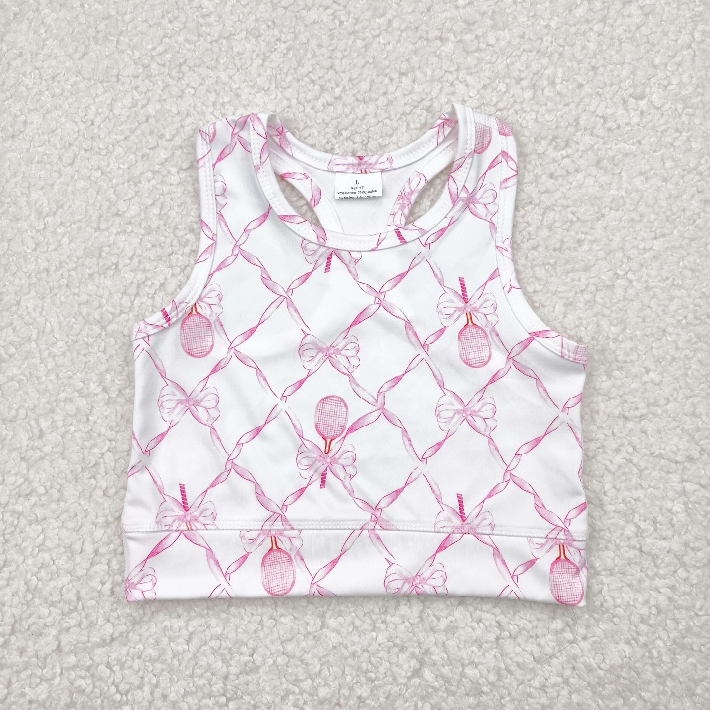 GT0883 Baby Girls Sleeveless Pink Bows Tennis Checked Vests Top