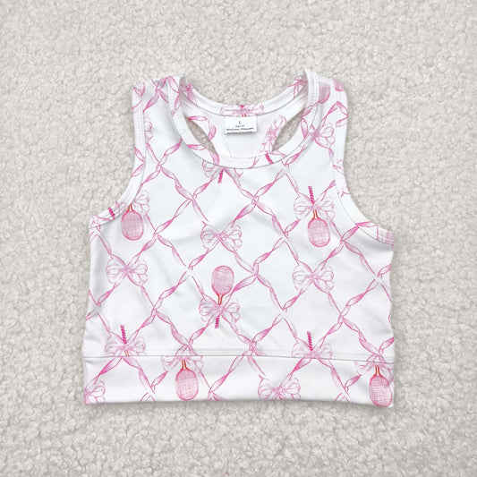 GT0883 Baby Girls Sleeveless Pink Bows Tennis Checked Vests Top