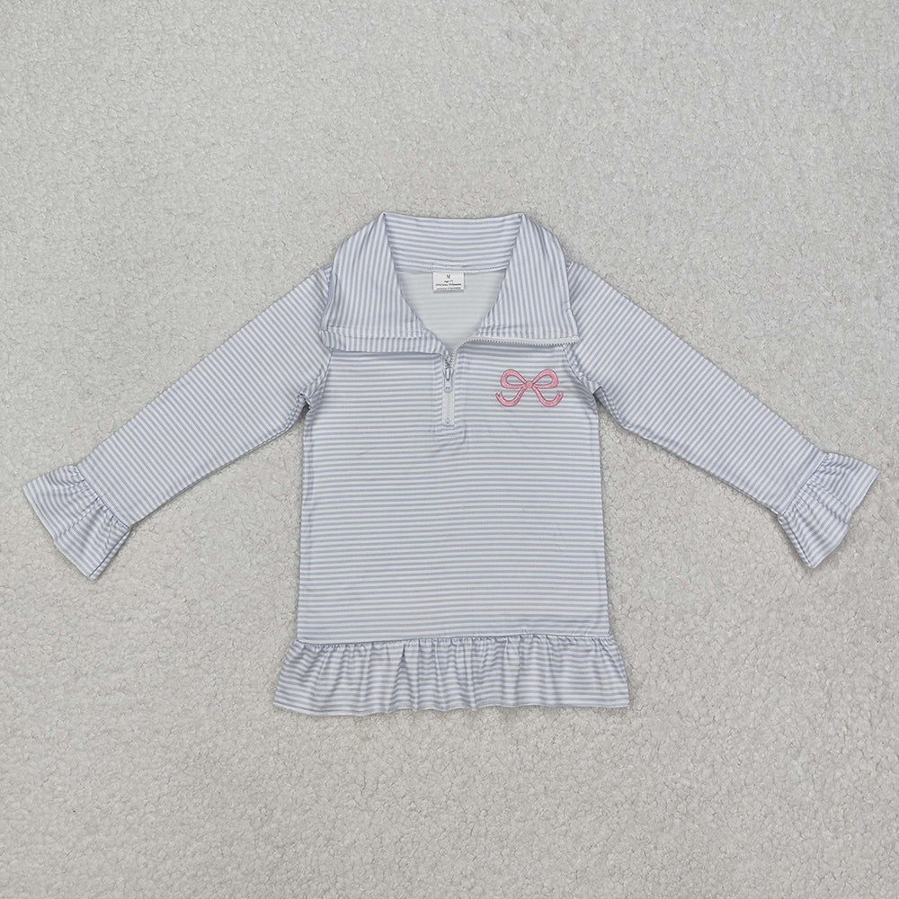 Sibling Baby Girls Embroidery Bows Shoes Zipper Ruffle Pullovers Top