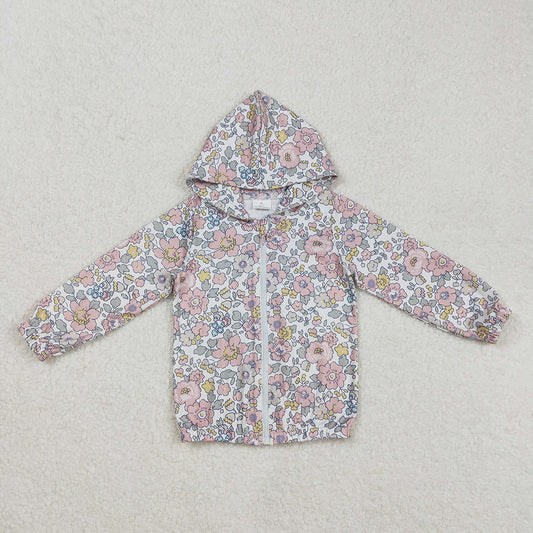 GT0914 Baby girls pink flowers zip hooded cardigan tops