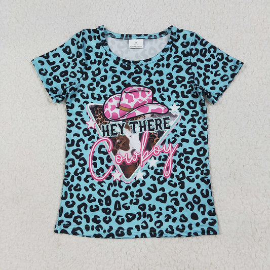 GT0934 baby girl  western leopard hats summer tshirt