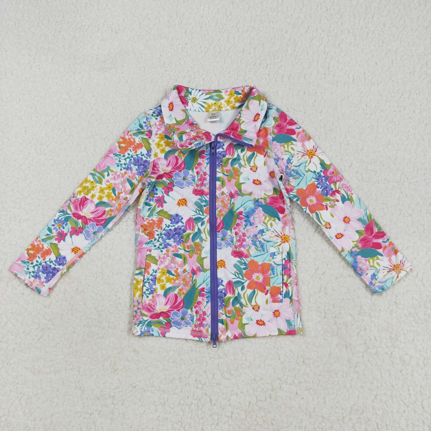 GT1061 Baby Girls Colorful Floral Yoga Active Zipper Pockets Jackets Top