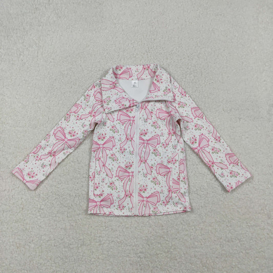 GT1082 Baby Girls Pink Bows Flowers Yoga Active Zipper Pockets Jackets Top
