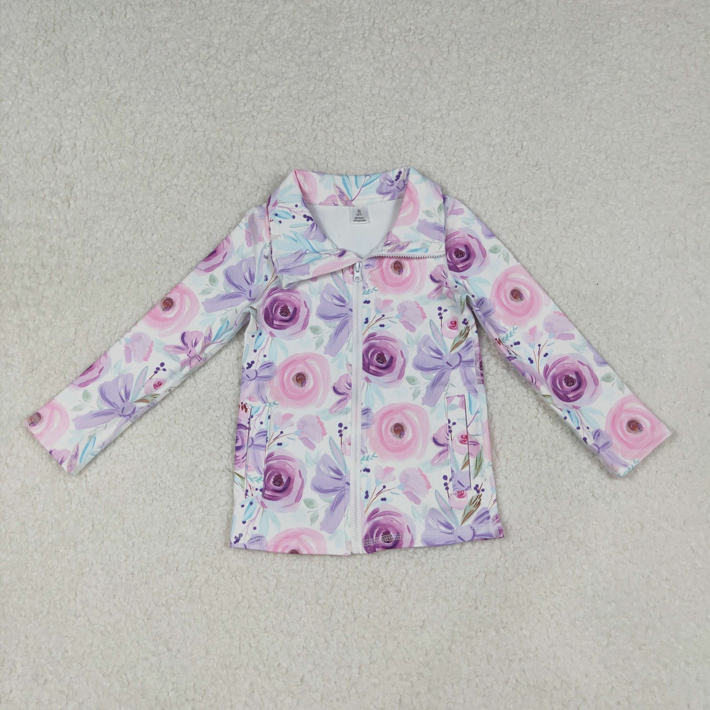 Sibling Baby Girls Pink Blue Flowers Pockets Zipper Yoga Active Pullovers Top