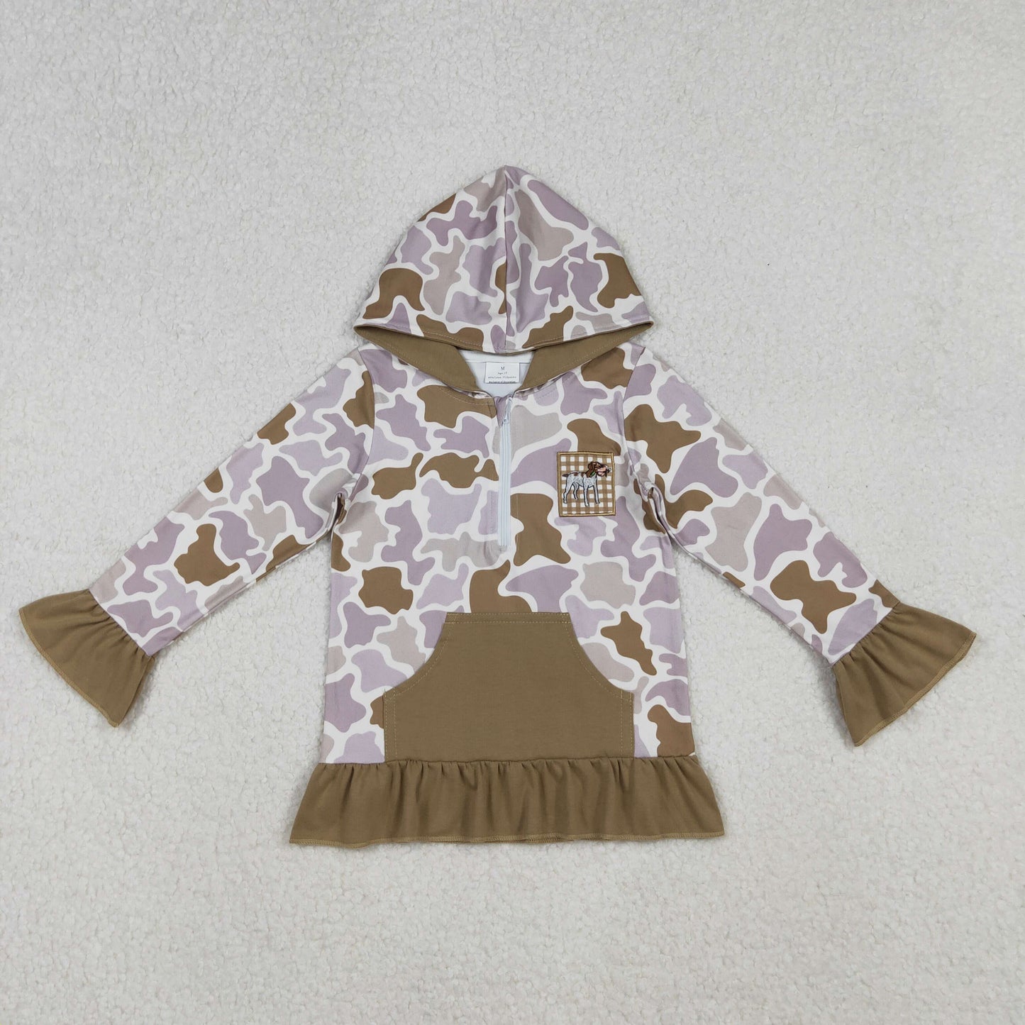 Sibling Baby Boys Girls Embroidery Dog Duck Camo Pocket Zipper Hunting Hoodies Top