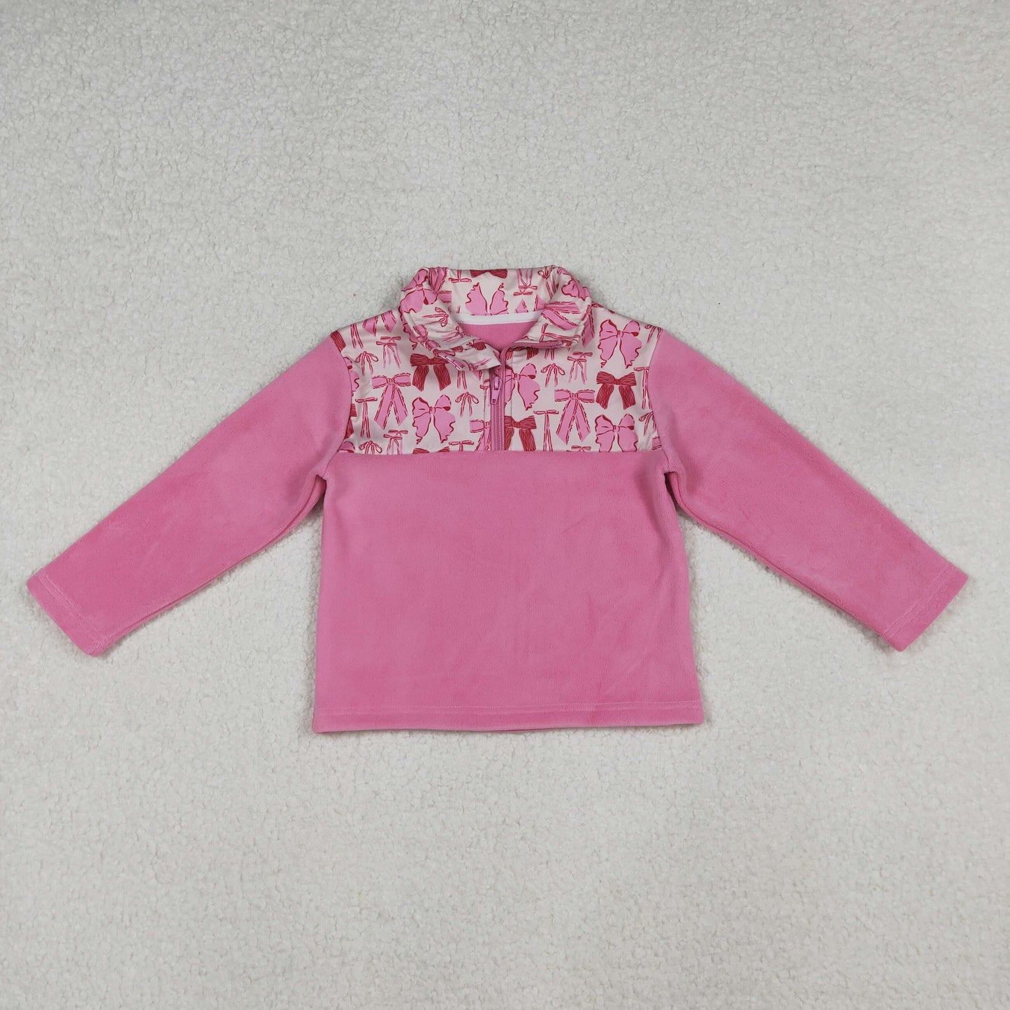 Sibling Baby Girls Pink Bows Plaid Leopard Santa Quatrefoil Zipper Pullover Sherpa Tops