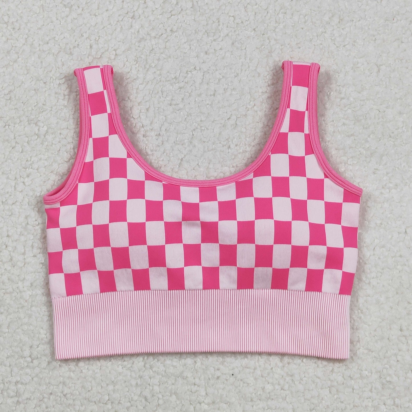 GT1190 Adult Women Pink Checked Thick Fabric Vests Top