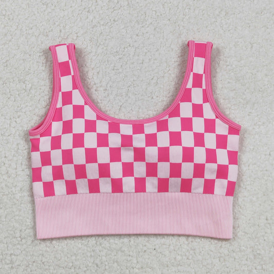 GT1190 Adult Women Pink Checked Thick Fabric Vests Top
