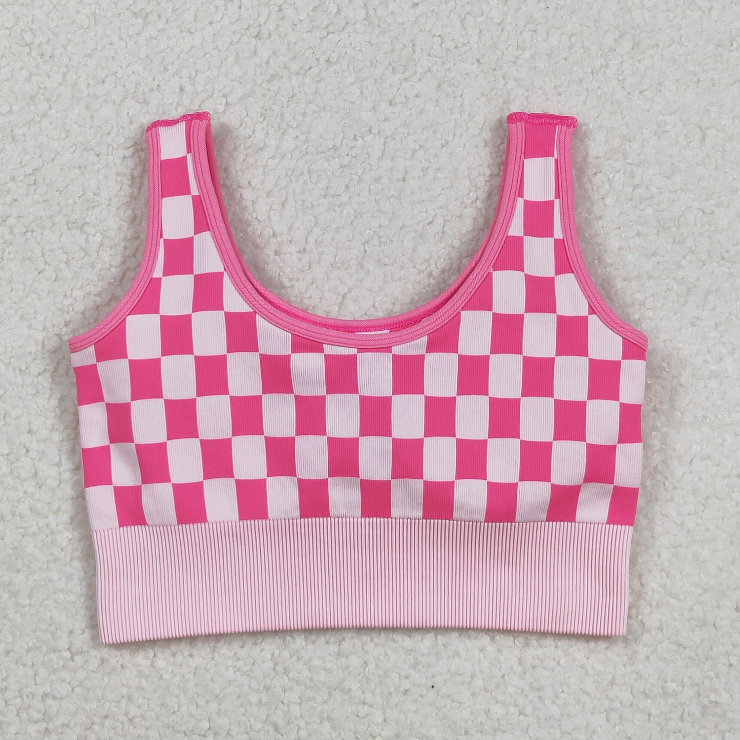 GT1190 Adult Women Pink Checked Thick Fabric Vests Top