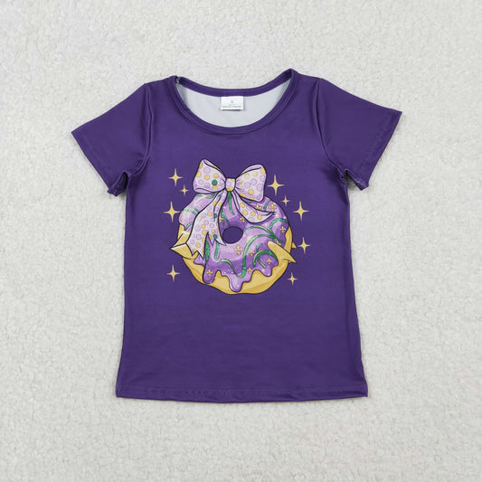GT1252 Baby Girls Purple Short Sleeve Stars Donuts Mardigras T-shirts Top
