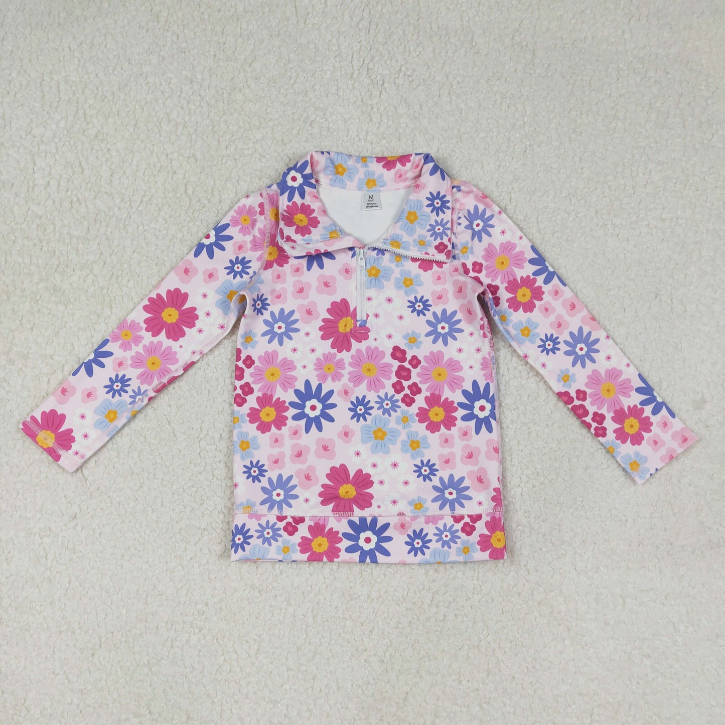 GT1373 Baby Girls Ciolorful Flowers Yoga Active Zipper Pullovers Top