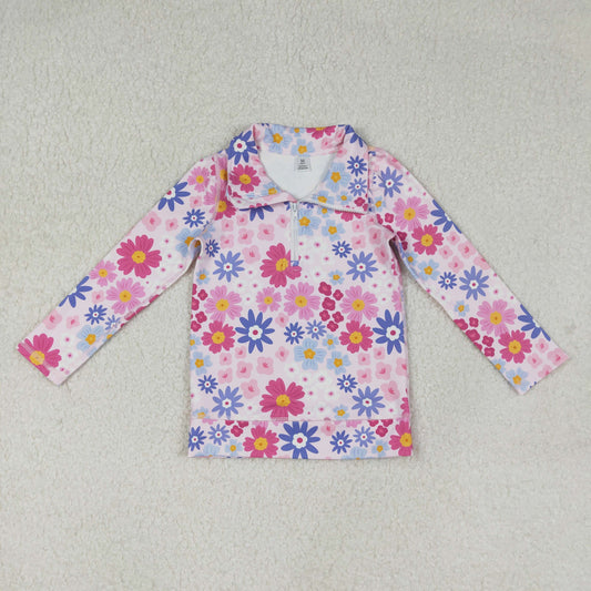 GT1373 Baby Girls Ciolorful Flowers Yoga Active Zipper Pullovers Top