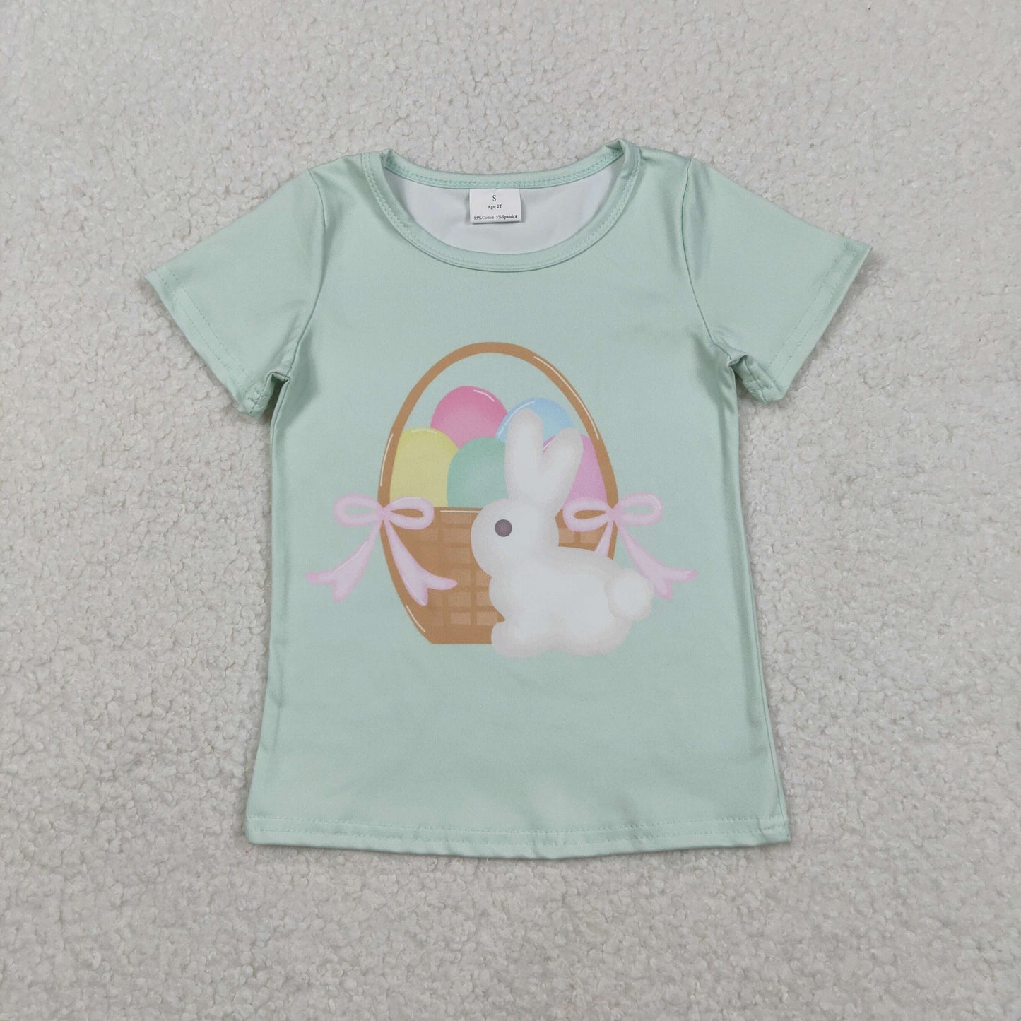 GT1296 Baby Girls Aqua Short Sleeve Rabbit Eggs Easter Tee Shirts Top