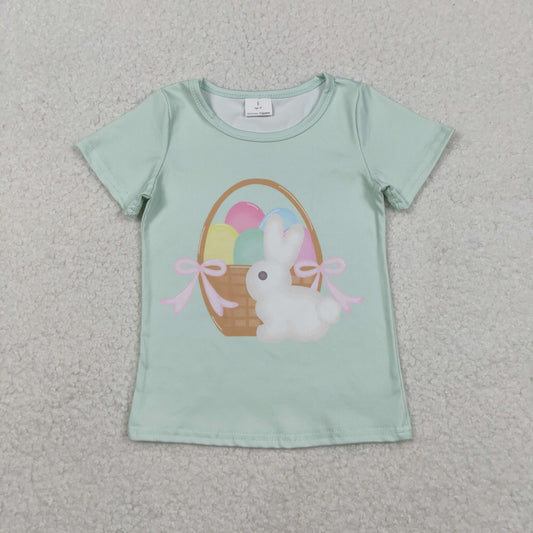 GT1296 Baby Girls Aqua Short Sleeve Rabbit Eggs Easter Tee Shirts Top