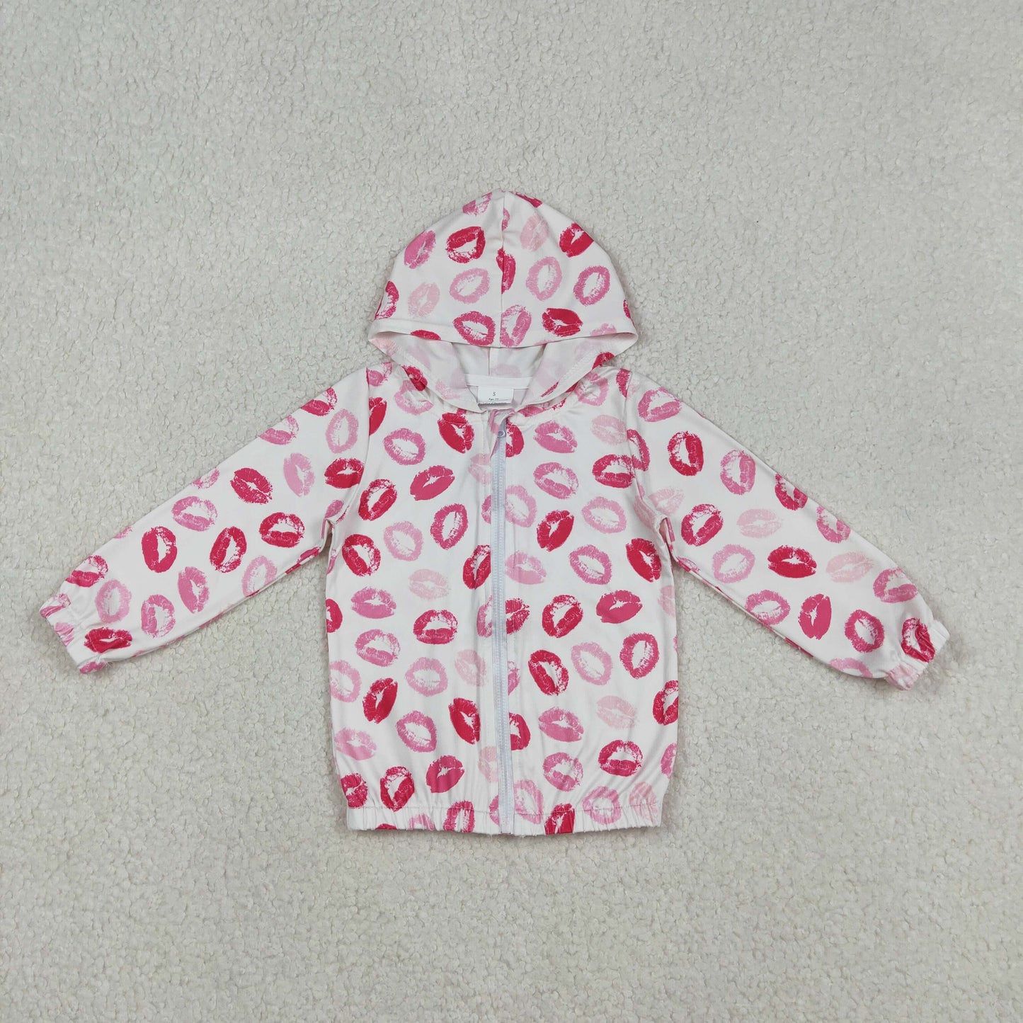 Sibling Baby Girls Pink Mouths Plaid Valentines Zipper Hoodie Jacket Vests Tops