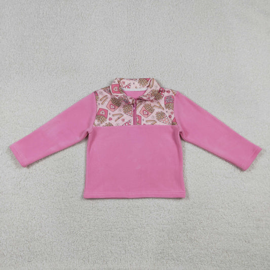 GT1504 Baby Girls Pink Hearts Chip Zipper Pullover Valentines Sherpa Tops
