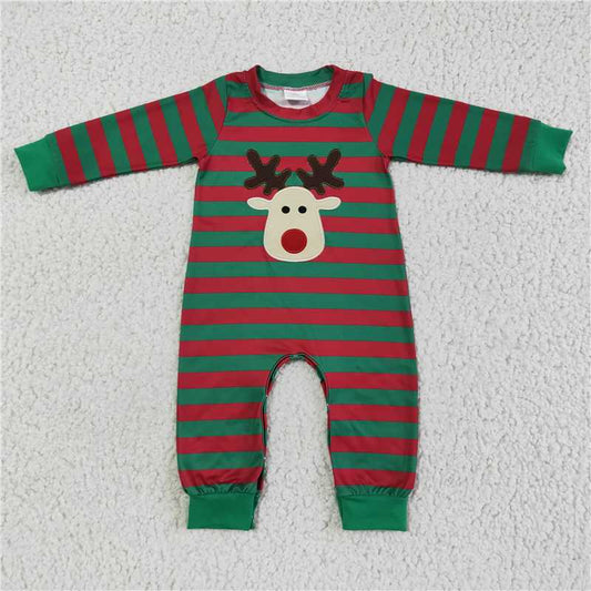 baby boys reindeer embroidery striped jumpsuit LR0028