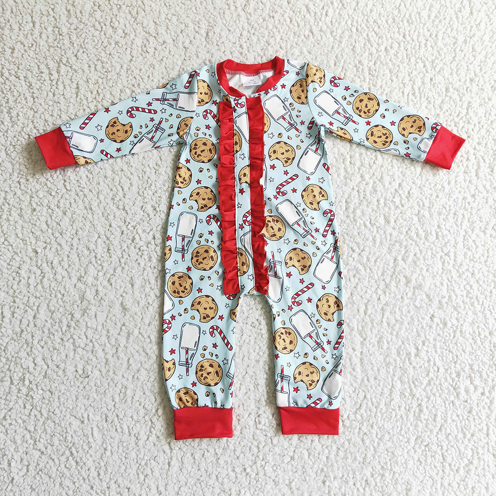 Sibling Baby Kids Cookie Milk Candy Cane Top Pants Christmas Pajamas Sets Zipper Footie Rompers