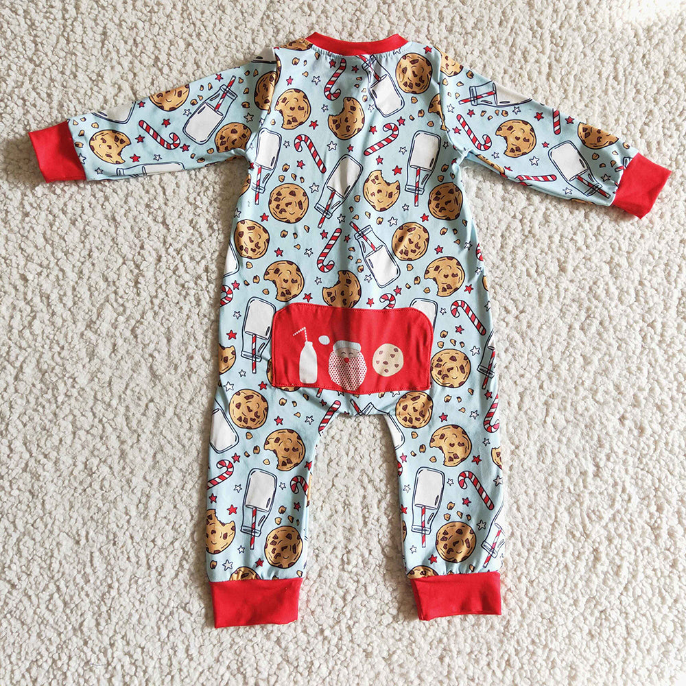 Sibling Baby Kids Cookie Milk Candy Cane Top Pants Christmas Pajamas Sets Zipper Footie Rompers