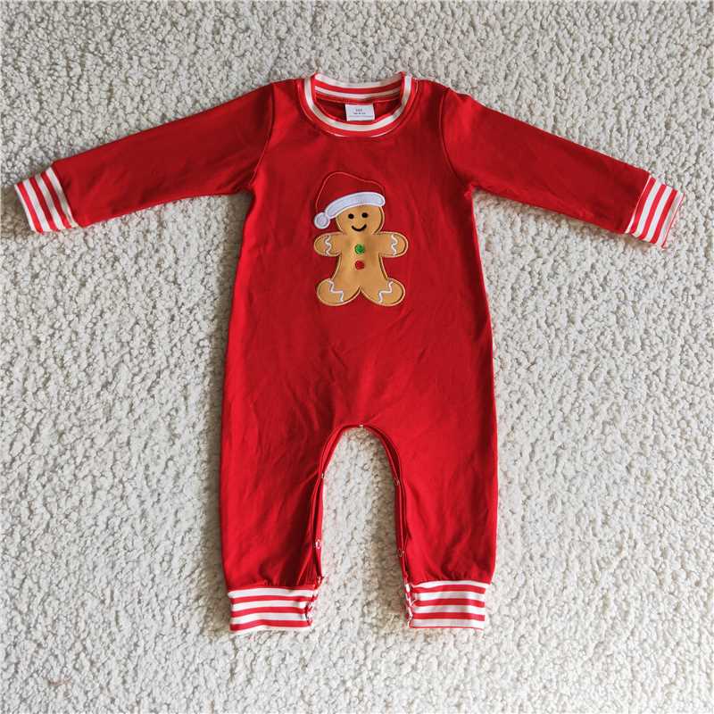 baby boys gingerbread man embroidery jumpsuit LR0195