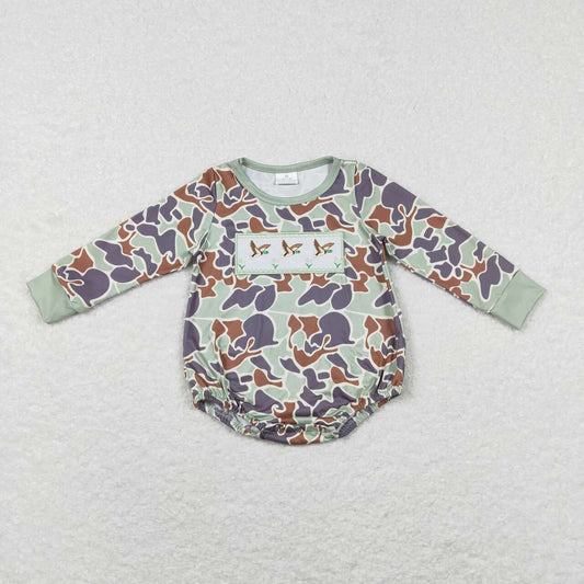 LR0286 baby clothes bird embroidery camo print onesie