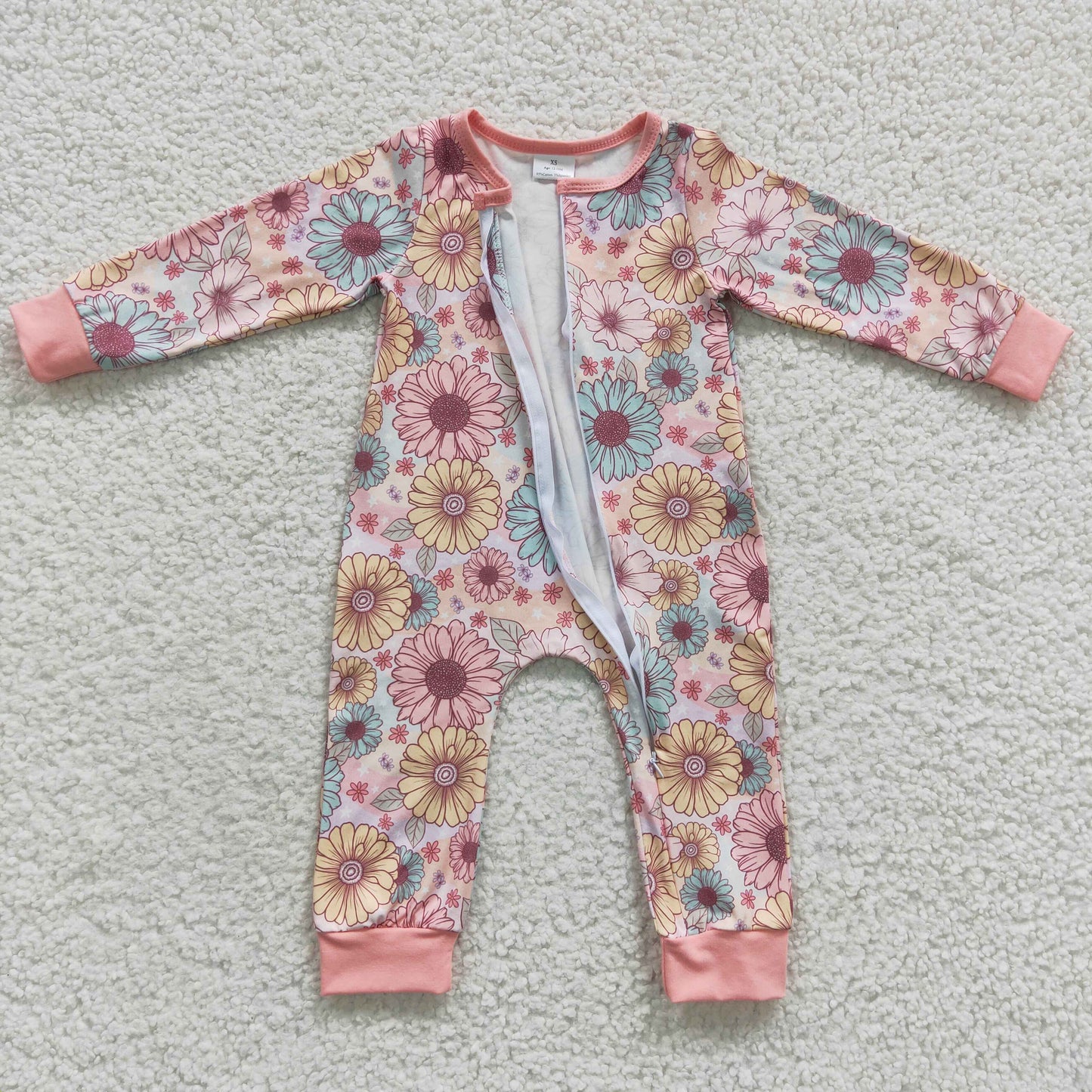 baby autumn floral zipper onesie LR0301