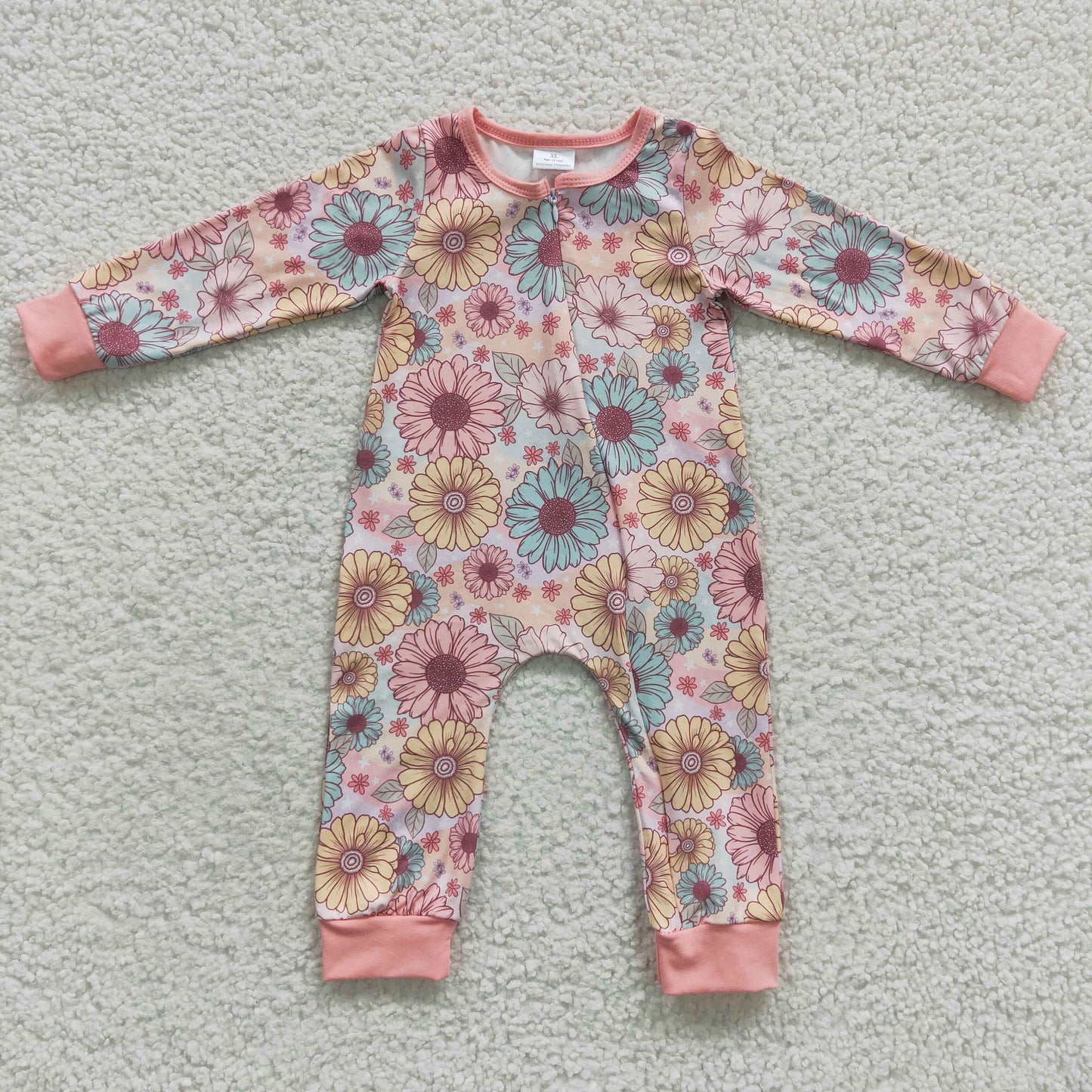 baby autumn floral zipper onesie LR0301