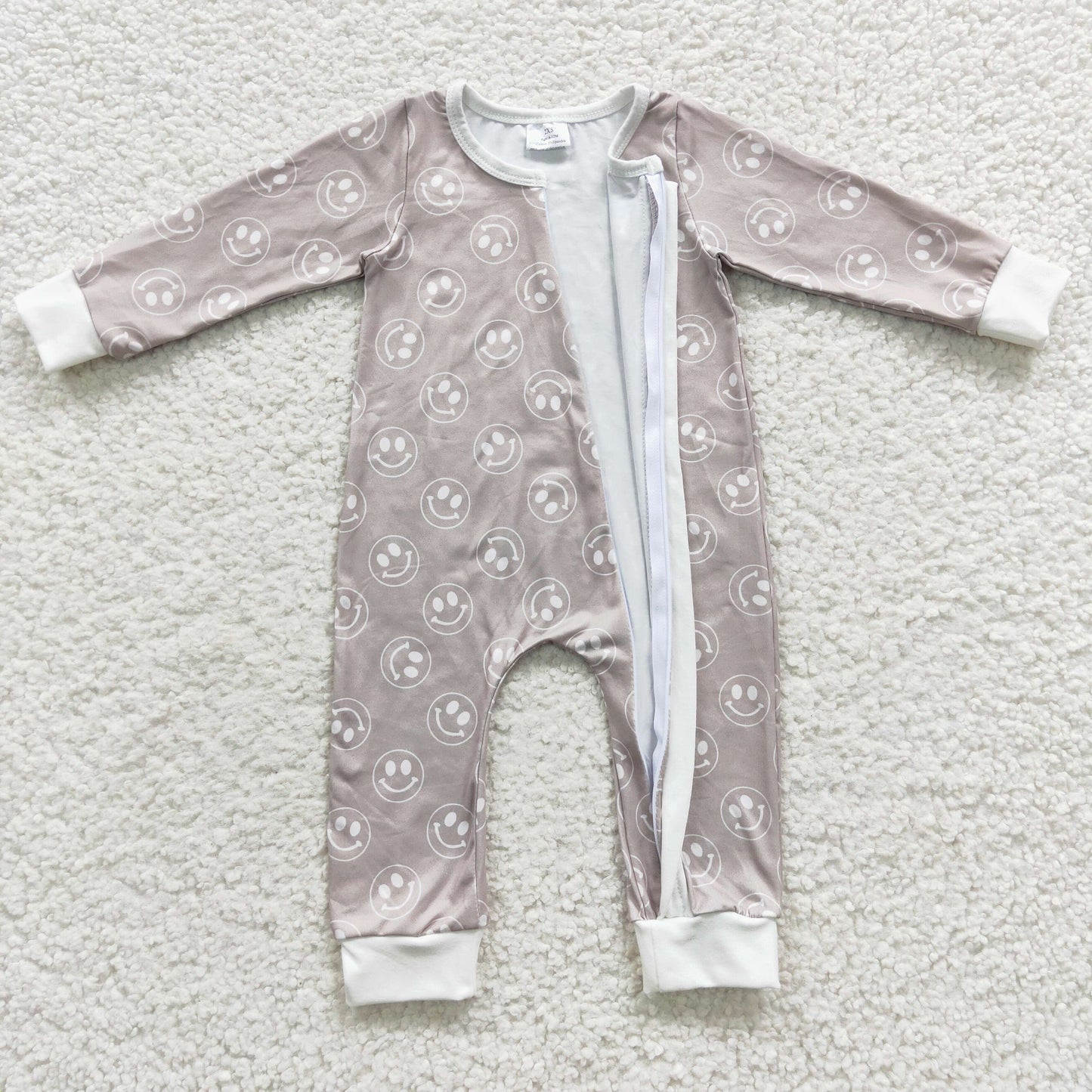 baby smile face zipper grey onesie LR0310