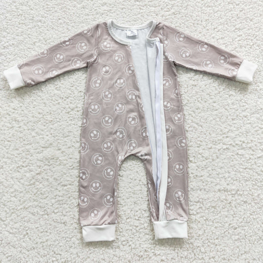 baby smile face zipper grey onesie LR0310