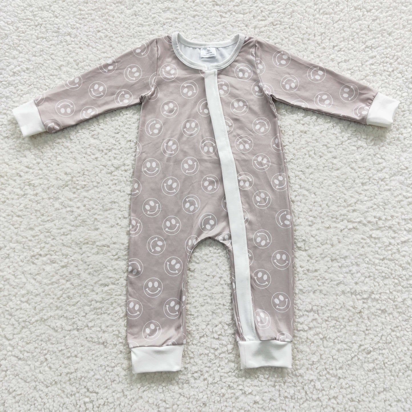 baby smile face zipper grey onesie LR0310