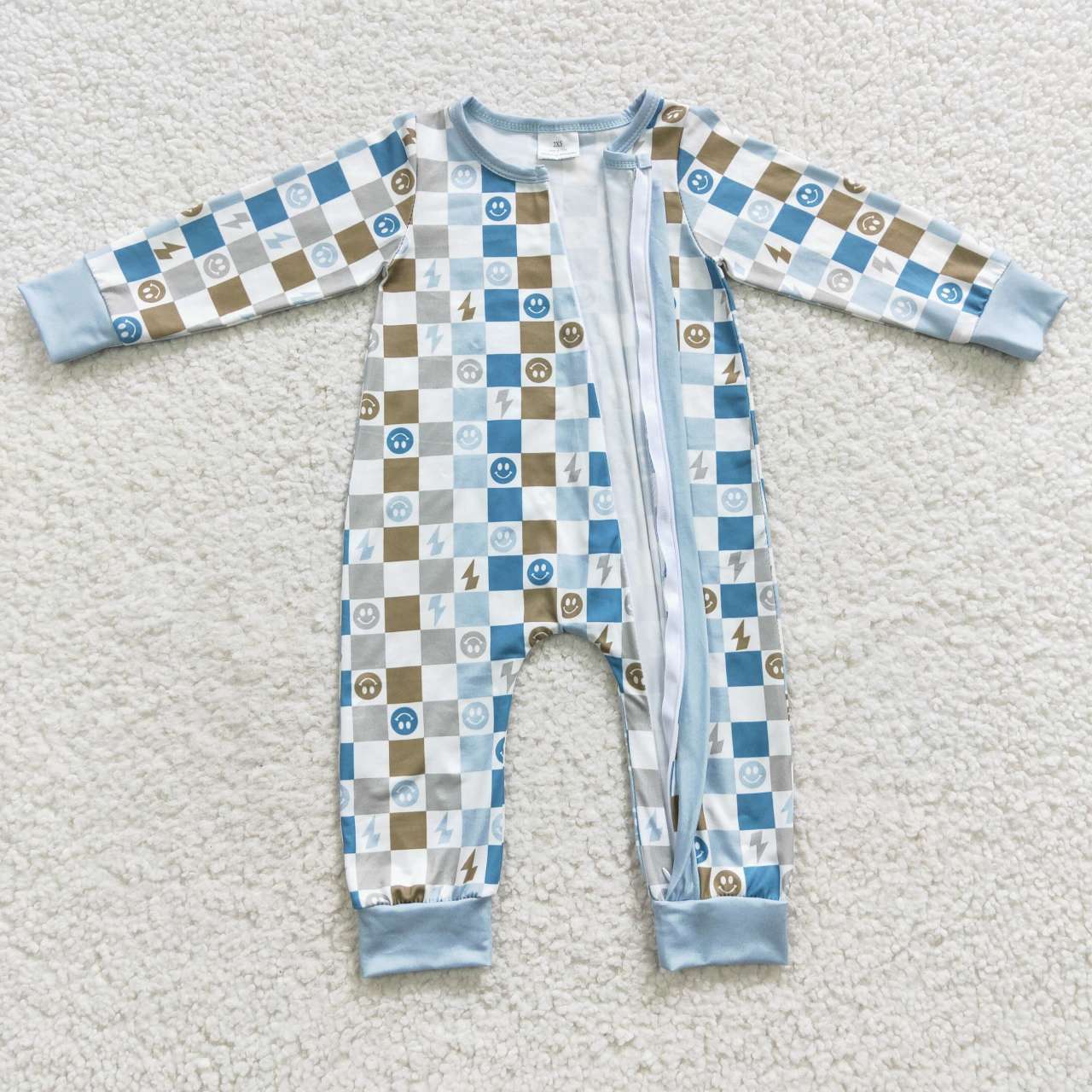 baby blue plaid zipper onesie LR0313