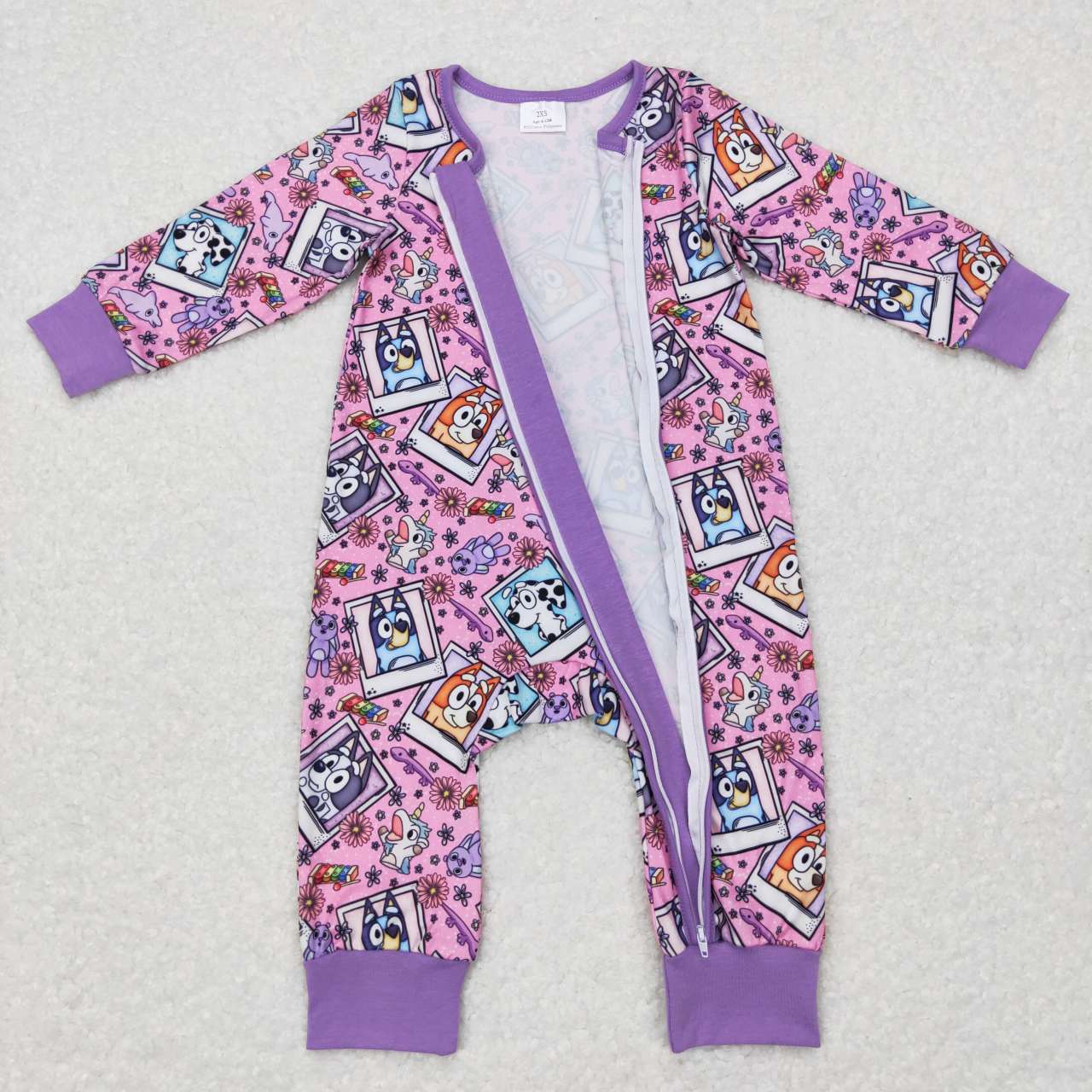 LR0331 baby purple cartoon zipper onesie