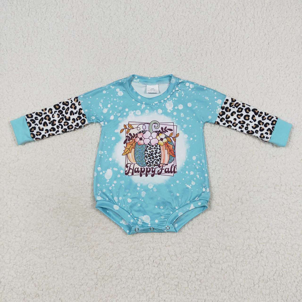 Sibling Baby Girls Happy Fall Blue Pumpkin Rompers Outfits Sets