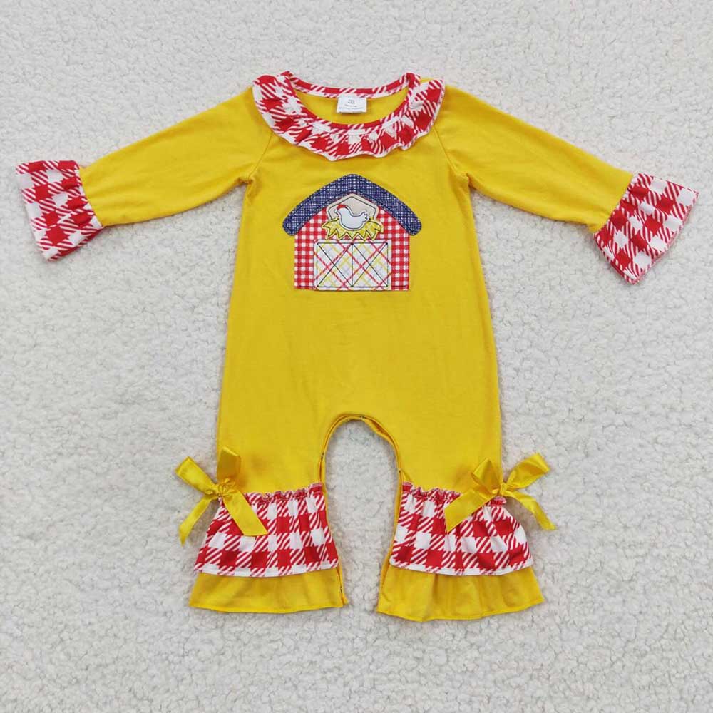 Sibling Embroidery Baby Girls Fall Farm House Boys Rompers Outfits Sets