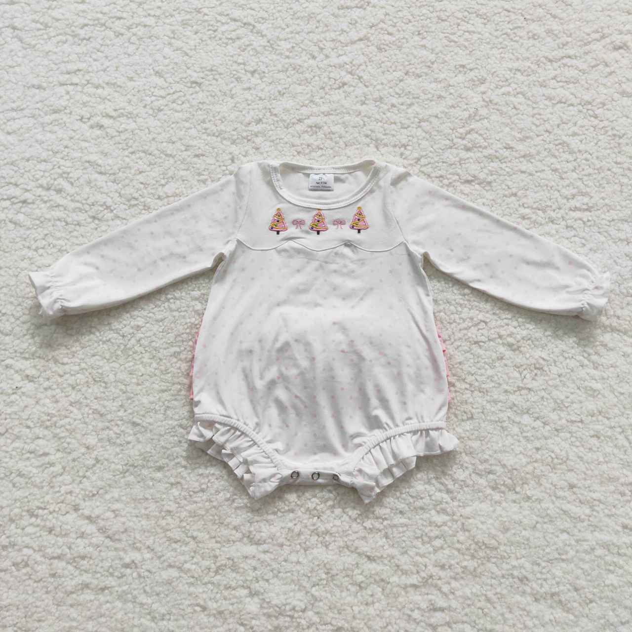 girls Christmas tree embroidery long sleeve onesie LR0392