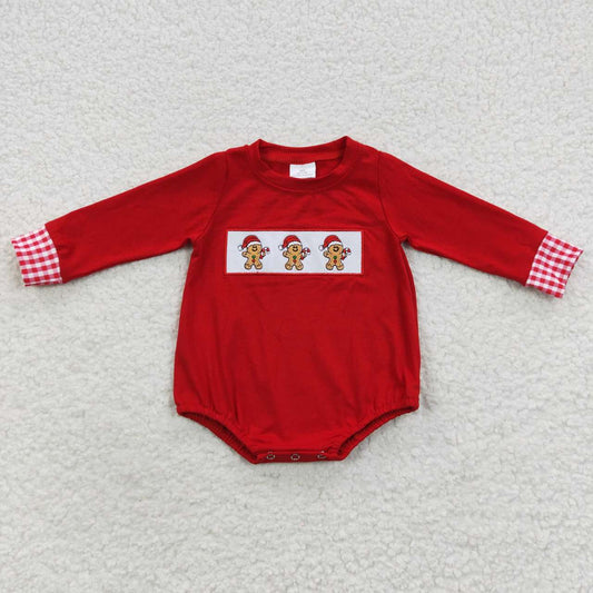 girls christmas red ginger embroidery long sleeve onesie LR0394