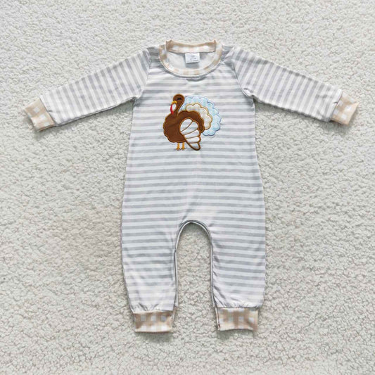 boys Thanksgiving turkey embroidered Romper LR0429