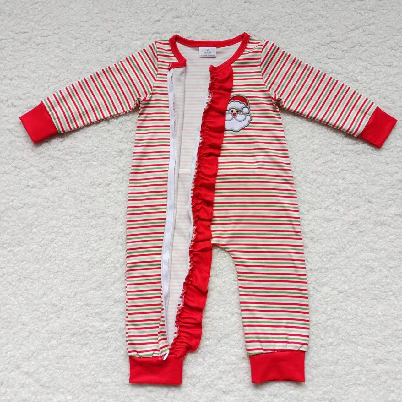 baby girl Christmas santa claus red striped zipper onesie LR0441