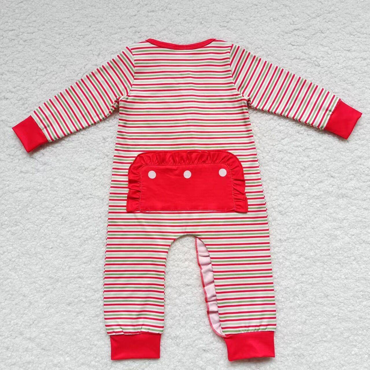 baby girl Christmas santa claus red striped zipper onesie LR0441