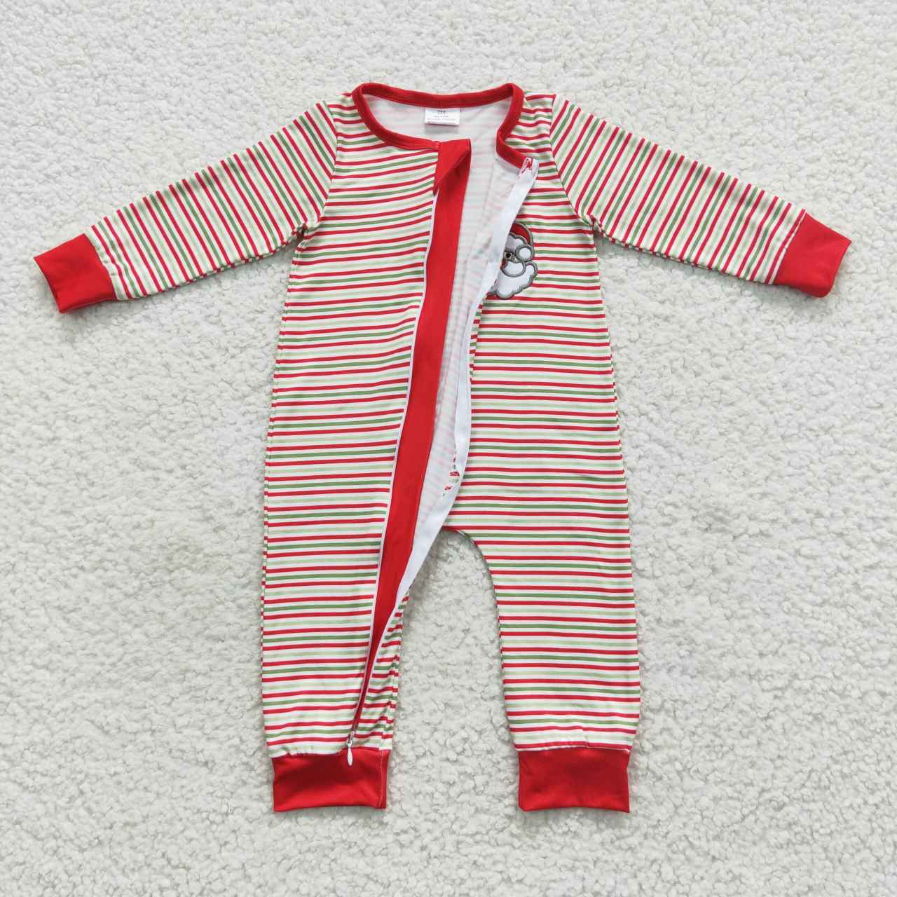 baby christmas santa claus red striped zipper onesie LR0442