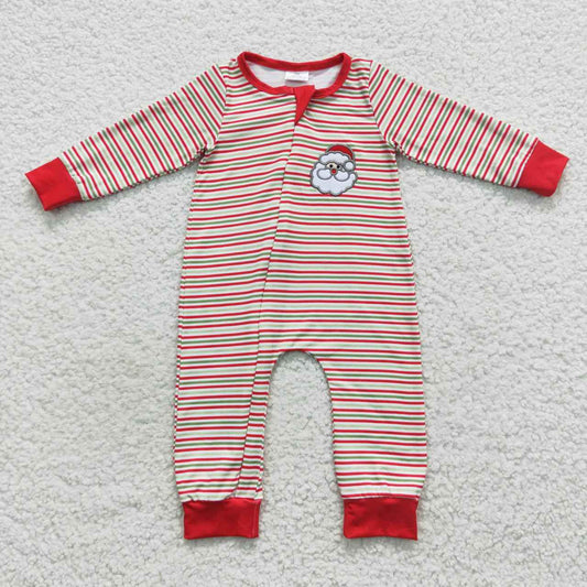 baby christmas santa claus red striped zipper onesie LR0442