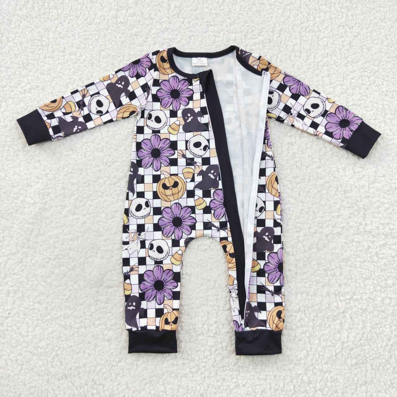 baby Halloween pumpkin plaid zipper onesie LR0445