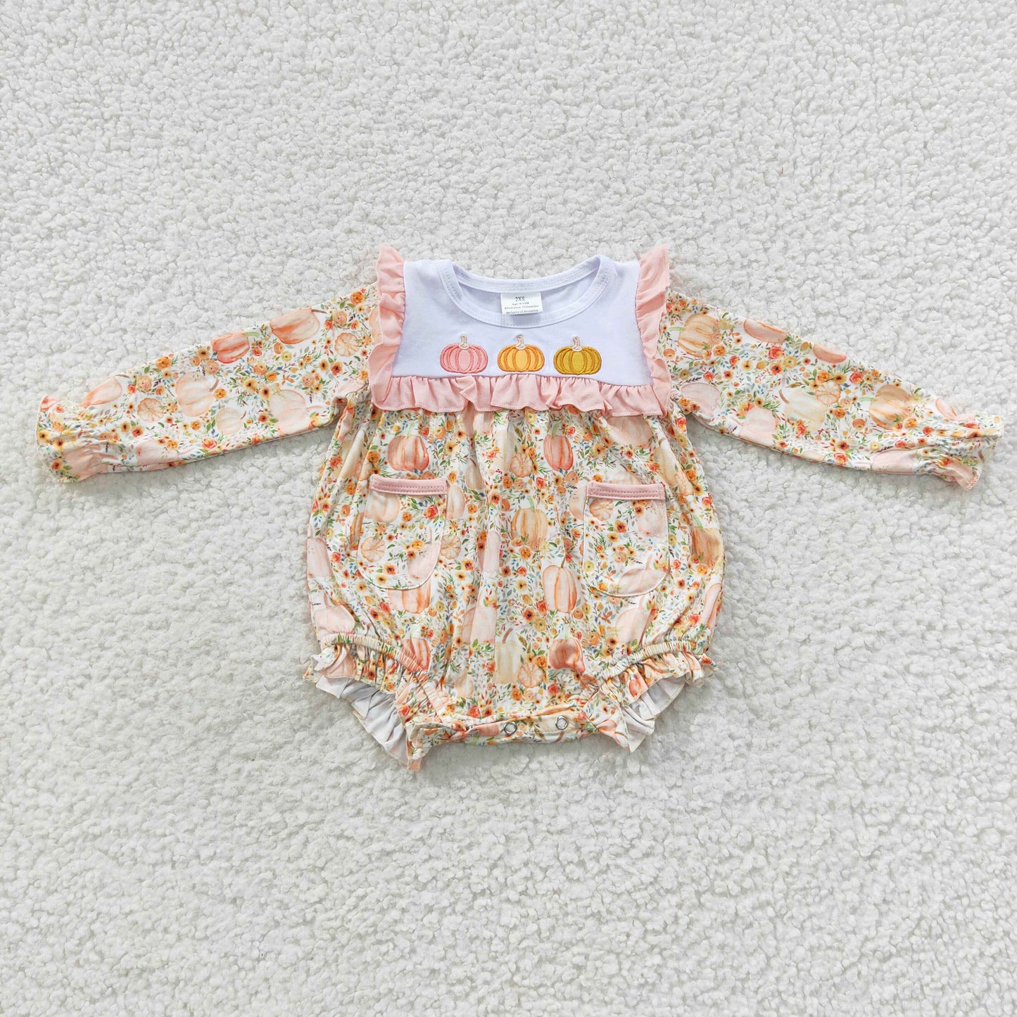 girls pumpkin embroidery floral long sleeve onesie LR0450