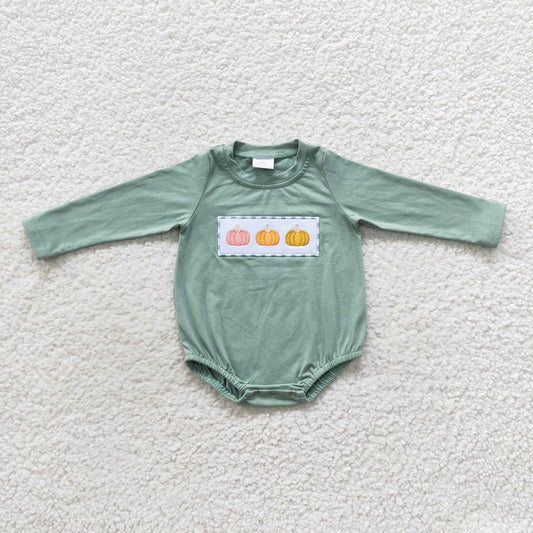 Boy green pumpkin embroidery long sleeve onesie LR0451