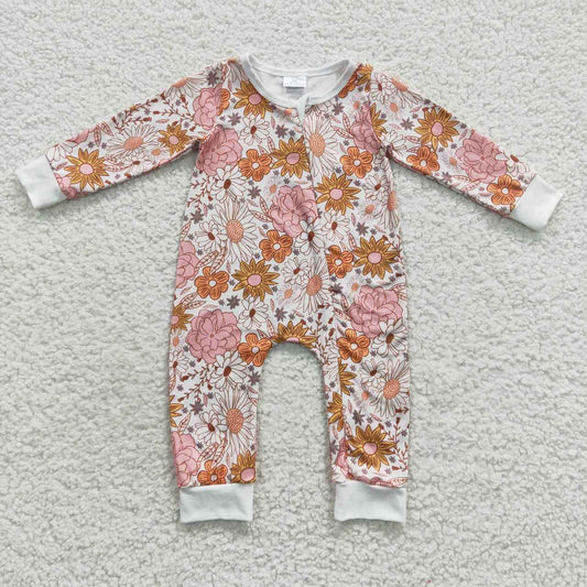 baby white floral print zipper onesie LR0460